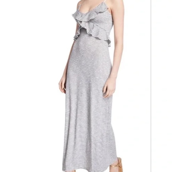 NAUTICAL MAXI DRESS Max Studio Striped S Ruffled Adjustable Elastic Straps - Picture 1 of 5